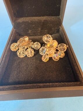 Gold Crystal Cluster Clip-On Earrings - Women Jewelry